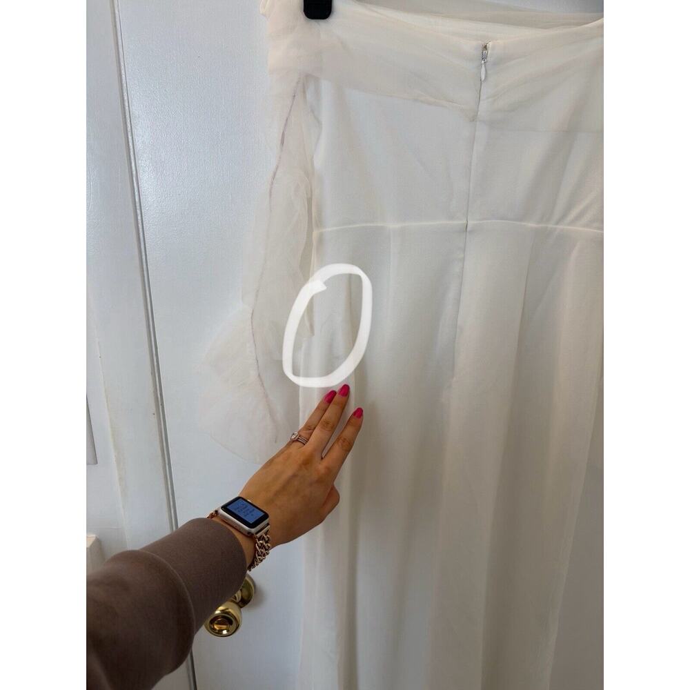 Lulus Beautifully Beloved White Mesh Off-the-Shoulder Maxi Dress Size XS Bride - Picture 6 of 7